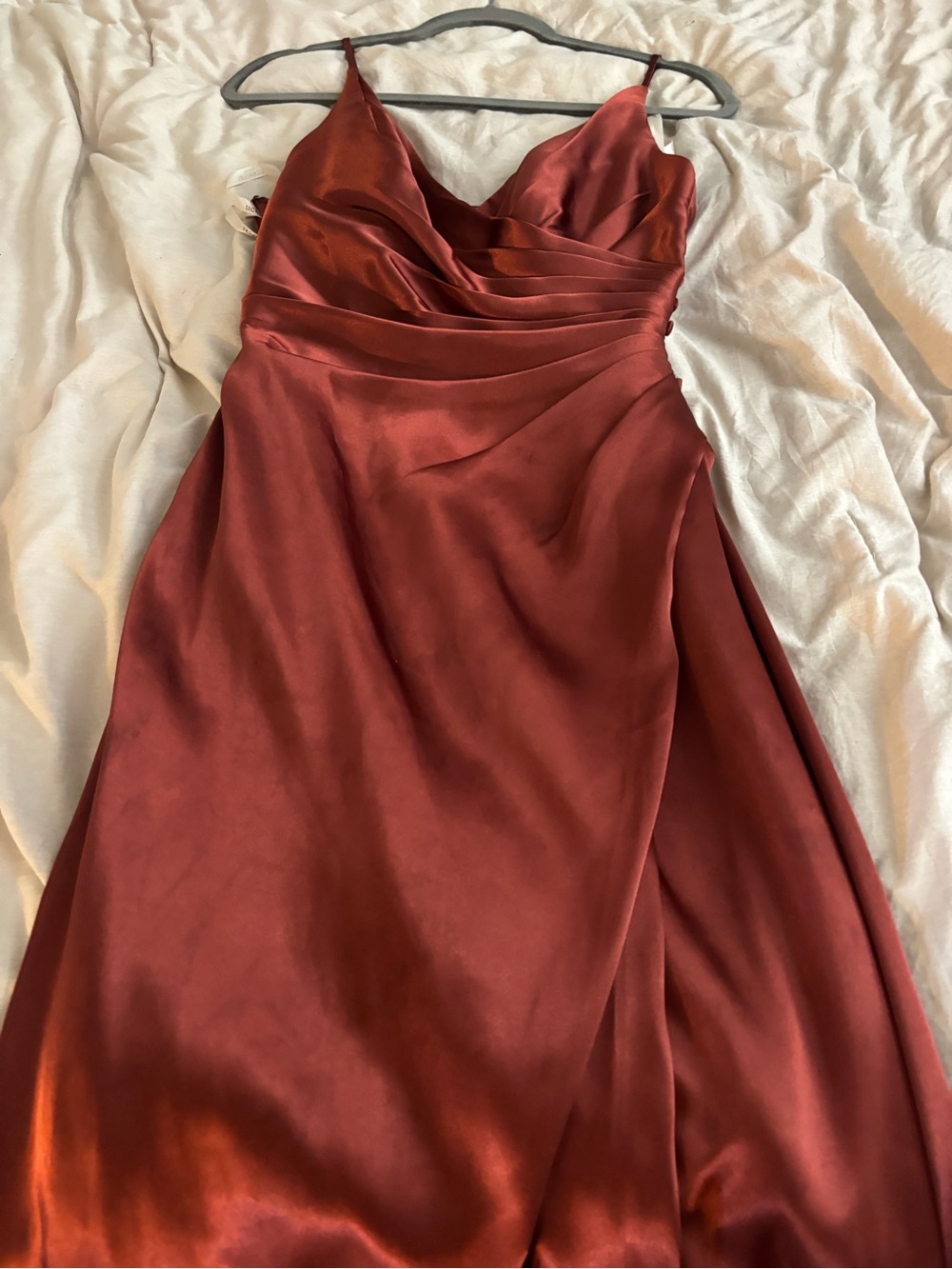 Signature Satin Cowl Neck Maxi Dress in Rust Red